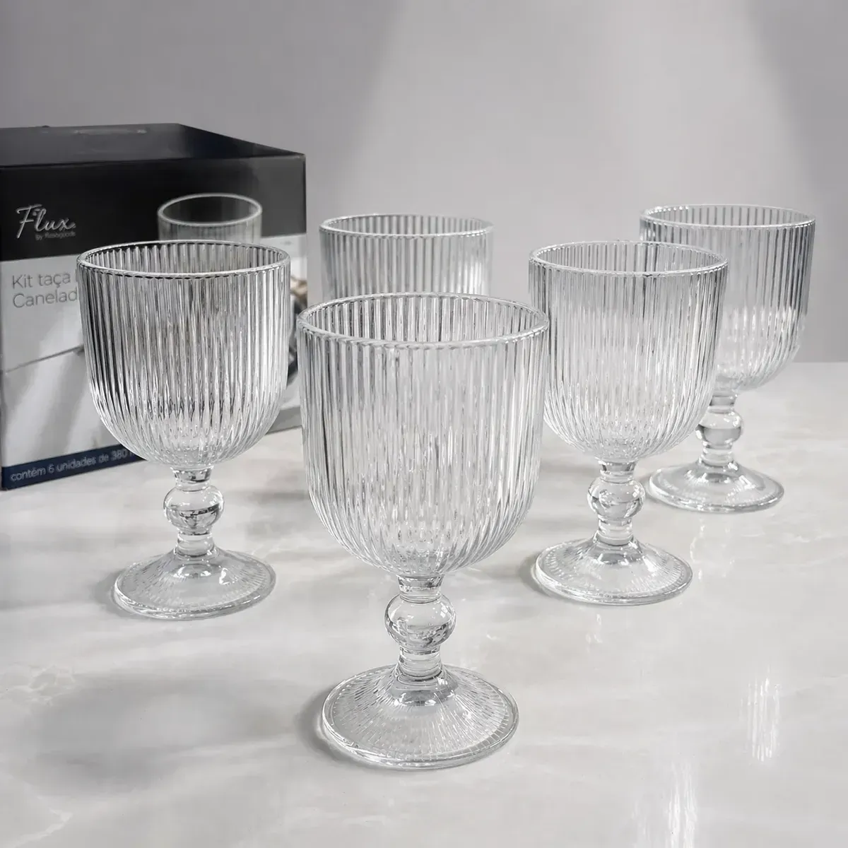 Kit 6 Taças De Vidro Canelada Graffiato 380ml Elegantes Resistente Para Bebidas