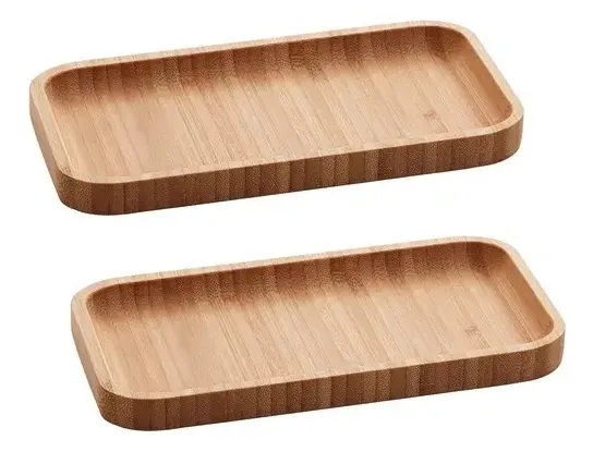 Jogo 2 Bandejas Bambu Retangular Cozinha 20x10cm Petisqueira