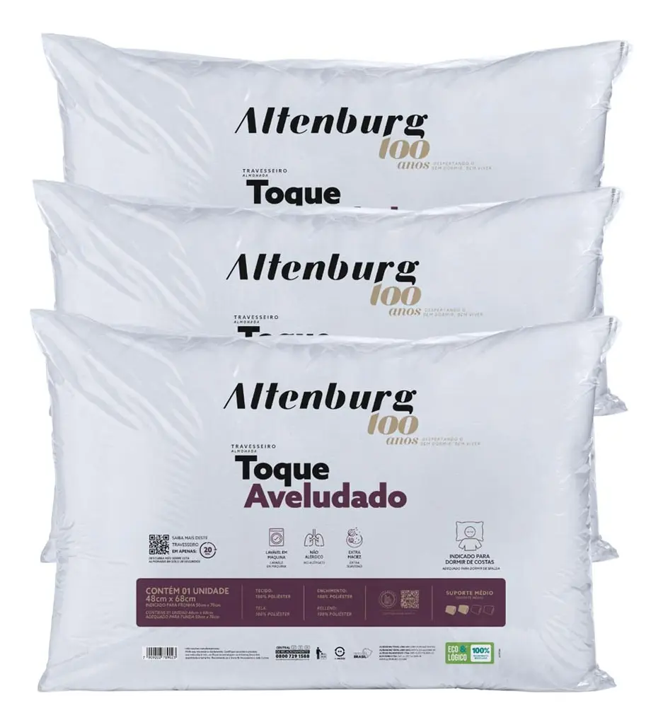 Kit 3 Travesseiros Toque Aveludado Altenburg Cor Branco
