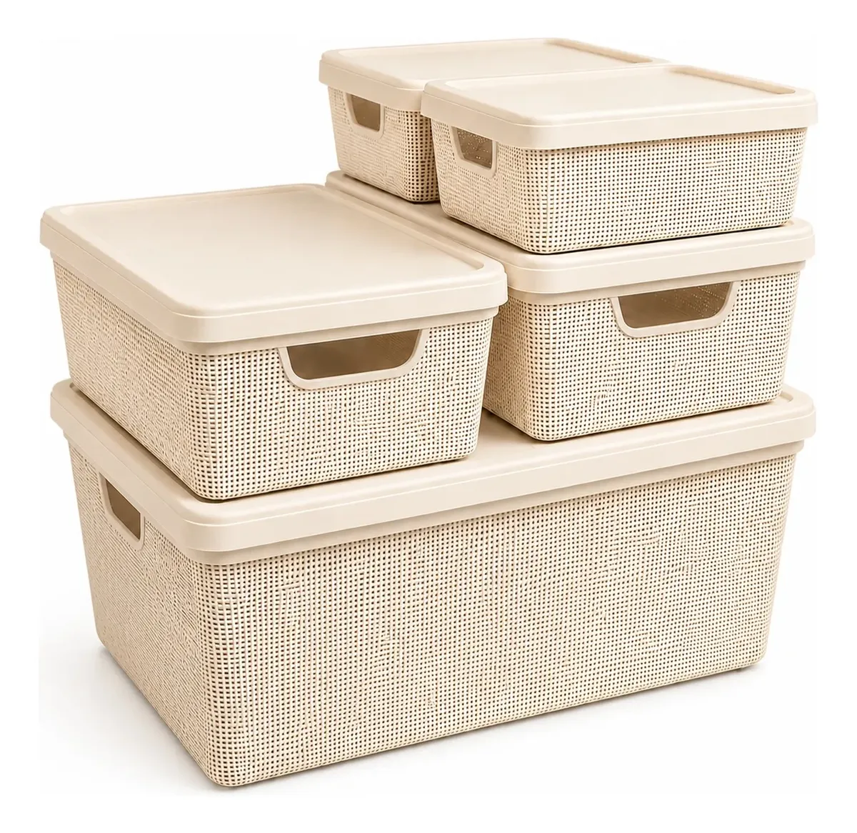 Kit 5 Caixas Organizadoras Cesto Tampa Multiuso 1,8l 5l 15l