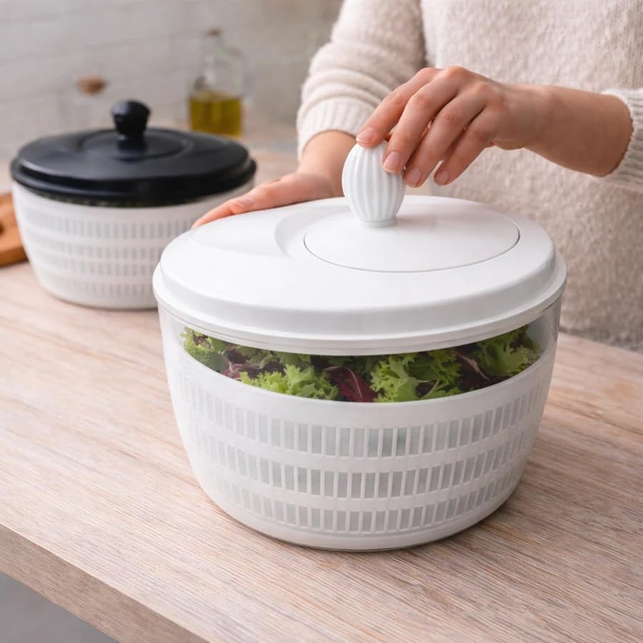 Centrífuga de Salada Manual, Plástico, 4 Litros, Branca, com Cesto e Bico para Drenagem, 25 cm de Diâmetro (BRANCO)