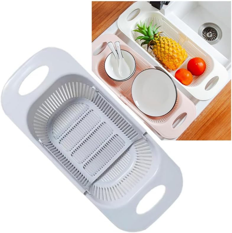 Escorredor Retrátil para Pia Ajustável 38-48cm Multiuso Plástico | Ideal Para Frutas Verduras Legumes Utensílios e Copos. Estrutura Leve Resistente Compacta e Com Excelente Drenagem da Água